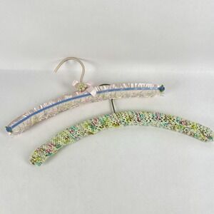 Vintage Yarn Covered Crocheted  And Satin W/ Lace Clothes Hangers